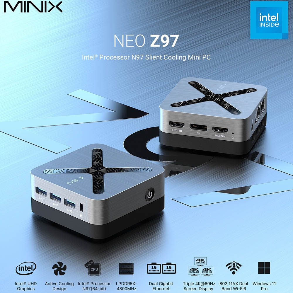 Mini PC, MINIX NEO Z97, procesor Intel N97, 12GB RAM, 512GB SSD