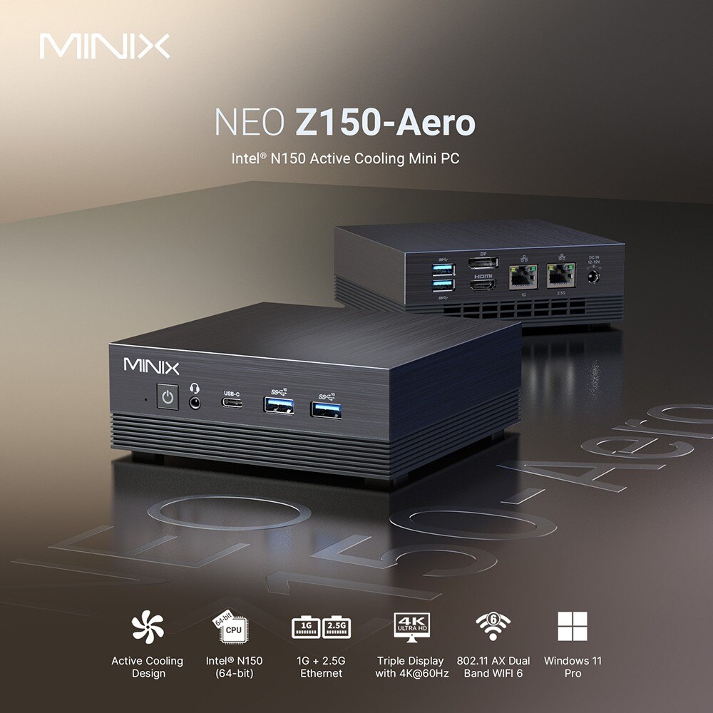 MINIX Z150-Aero Mini PC, Procesor Premium, Intel N150 4 nuclee 3.6