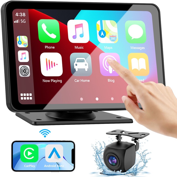 Автомобилен мултимедиен плейър OVERTANG, 7-инчов HD, с Apple Carplay и Android Auto, камера за задно виждане, Bluetooth, GPS, гласово управление