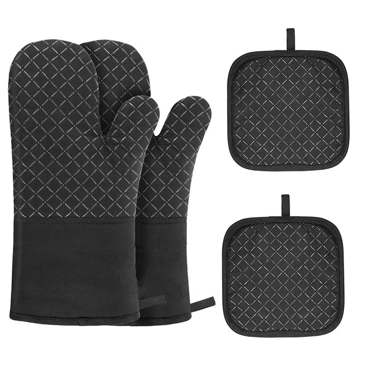 YANYXR 4 db fekete szilikon sütőkesztyű szett 30cm