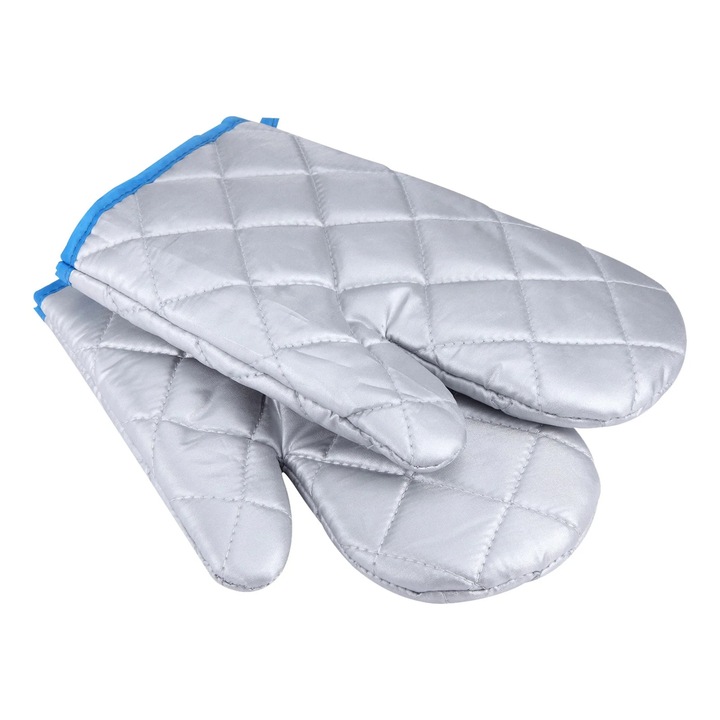 YANYXR BCS2900623 sütőkesztyű, steppelt hőszigetelt, magas hőmérsékletnek ellenálló, ezüst/kék