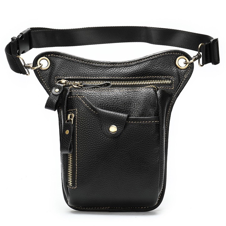 Geanta pentru barbati, negru, din piele naturala, dimensiuni 12.5x3.2x17cm, curea ajustabila