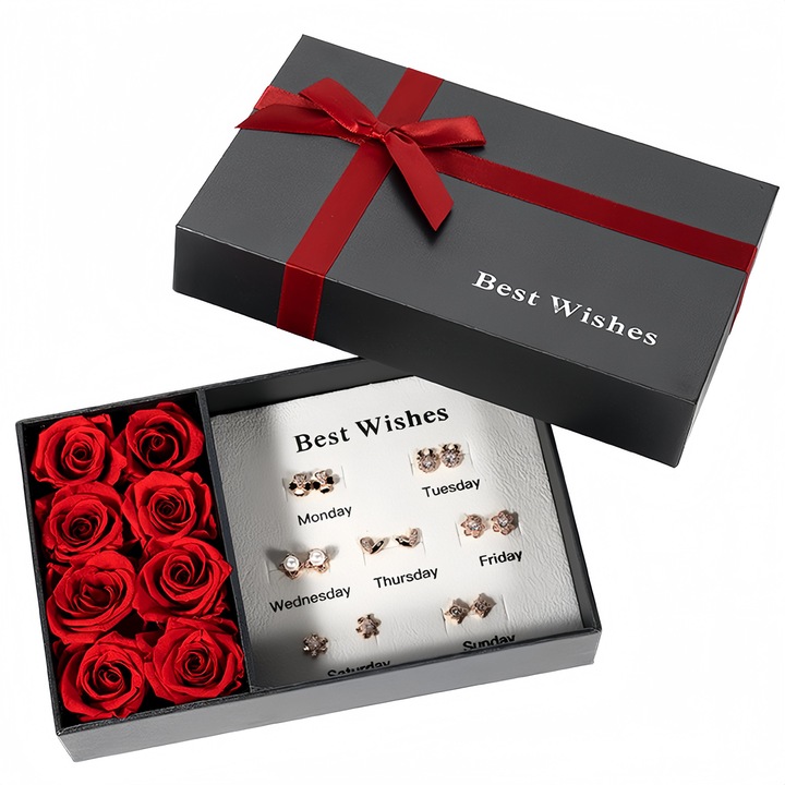 Set cadou cu cercei din argint, Poisoon, 7 perechi, cutie eleganta
