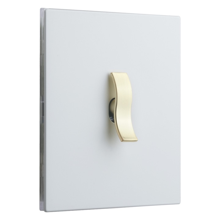 Intrerupator metalic Aurora, 1Gang 2 Way, 10A, Alb Mat/Gold, 86x86mm, doza inclusa, VimaGlow