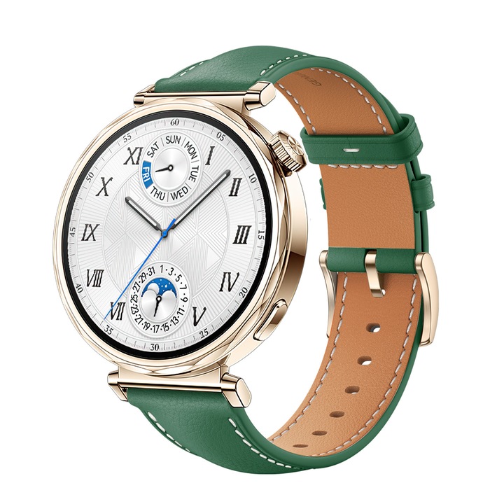 Каишка от естествена кожа Smart Pulse Premium за Huawei Watch GT 4 41 mm, Huawei Watch GT 5 41mmGarmin, Vivoactive 4S, Venu 2S, 3S, Casio, Fosil, 18 mm, Зелена