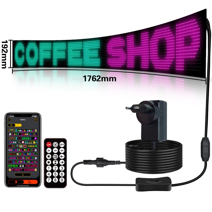 Panou Matrix LED flexibil, 3072 lumini, control APP si telecomanda, waterproof IP65, 192mm x 1762mm