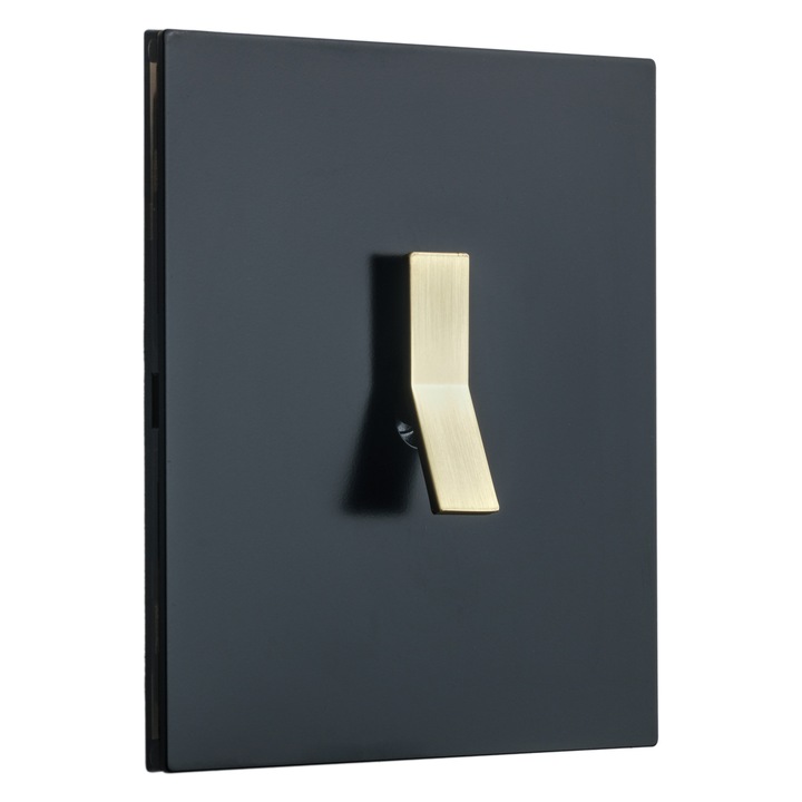 Intrerupator metalic Aurora Y, 1Gang, 2Way 10A, Negru Mat/Gold, 86x86mm, doza inclusa, VimaGlow