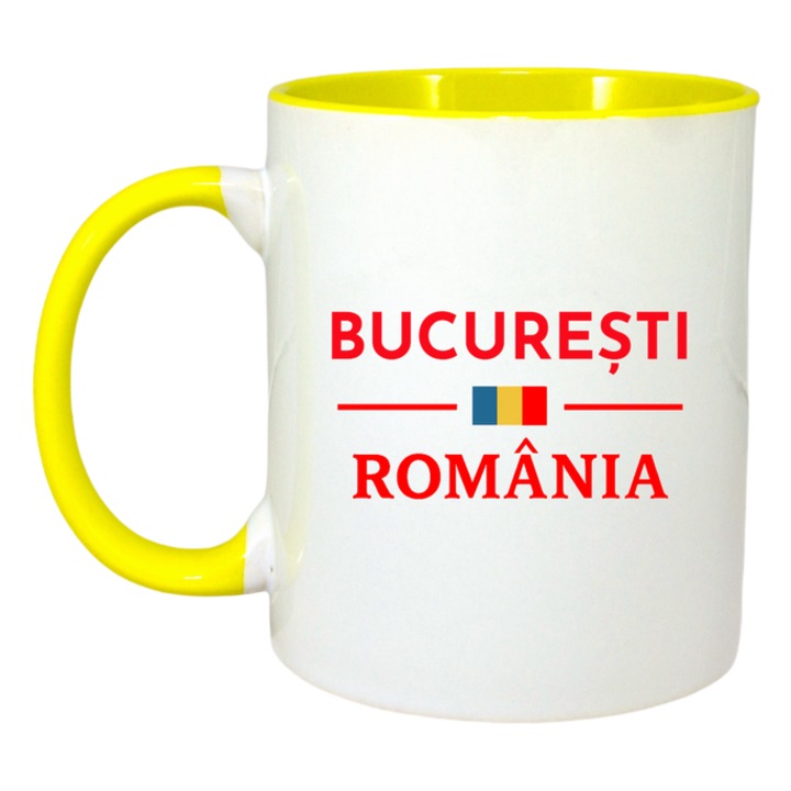 Cana Romania Oras BUCURESTI, Ceramica, Cri-flo, Culoare Maner si interior Galben