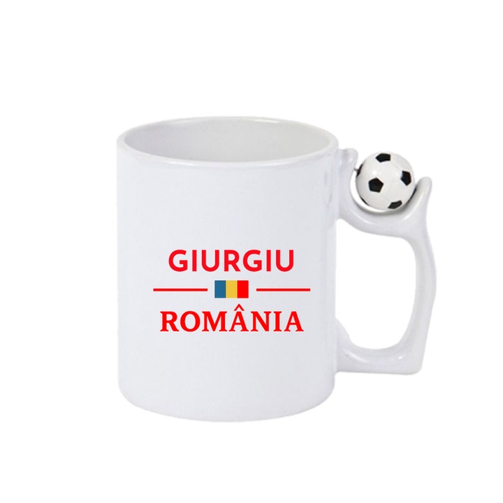 Cana Romania Oras GIURGIU, Ceramica, Cri-flo, Minge rotativa antistres, Culoare Maner si interior Alb-Negru