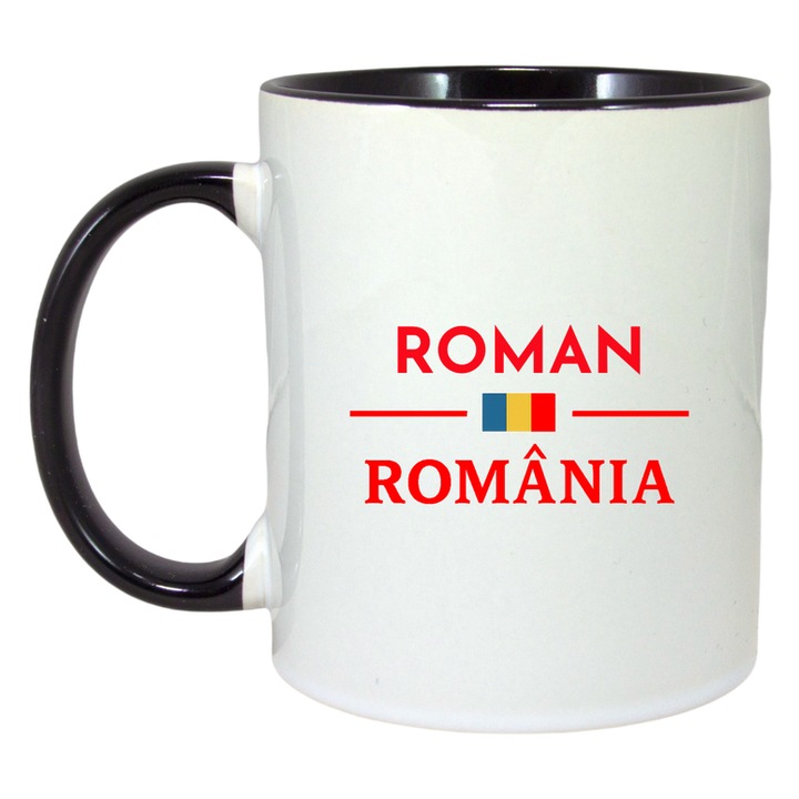 Cana Romania Oras ROMAN, Ceramica, Cri-flo, Culoare Maner si interior Negru