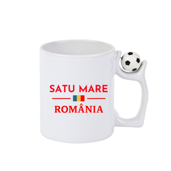 Cana Romania Oras SATU MARE, Ceramica, Cri-flo, Minge rotativa antistres, Culoare Maner si interior Alb-Negru
