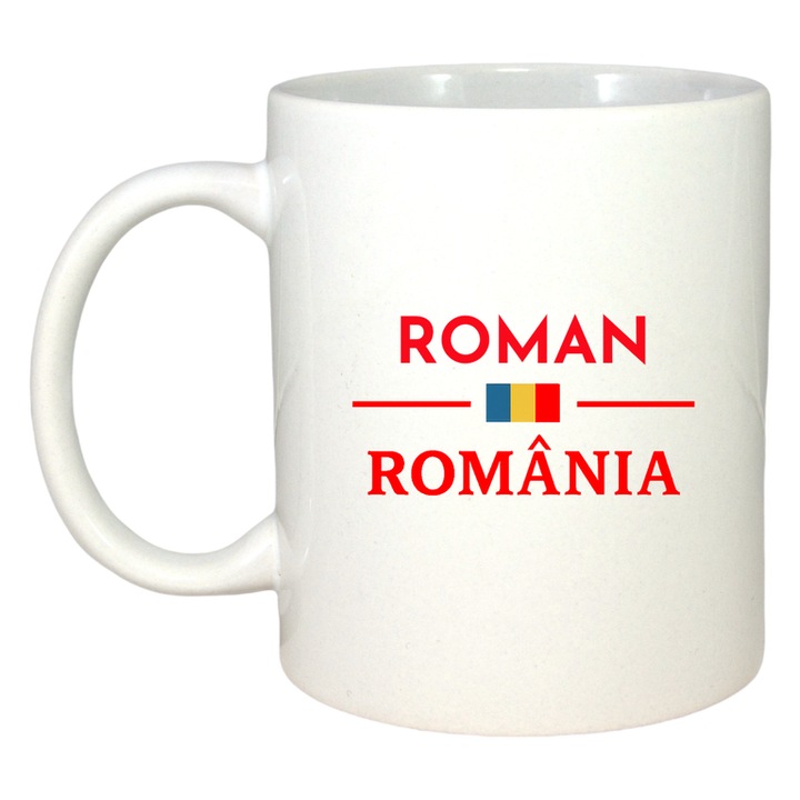Cana Romania Oras ROMAN, Ceramica, Cri-flo, Culoare Maner si interior Alb