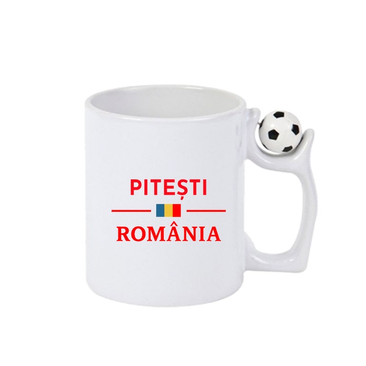 Cana Romania Oras PITESTI, Ceramica, Cri-flo, Minge rotativa antistres, Culoare Maner si interior Alb-Negru