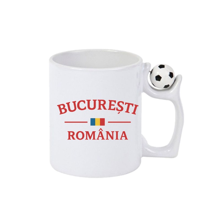 Cana Romania Oras Bucuresti, Ceramica, Cri-flo, Minge rotativa antistres, Culoare Maner si interior Alb-Negru