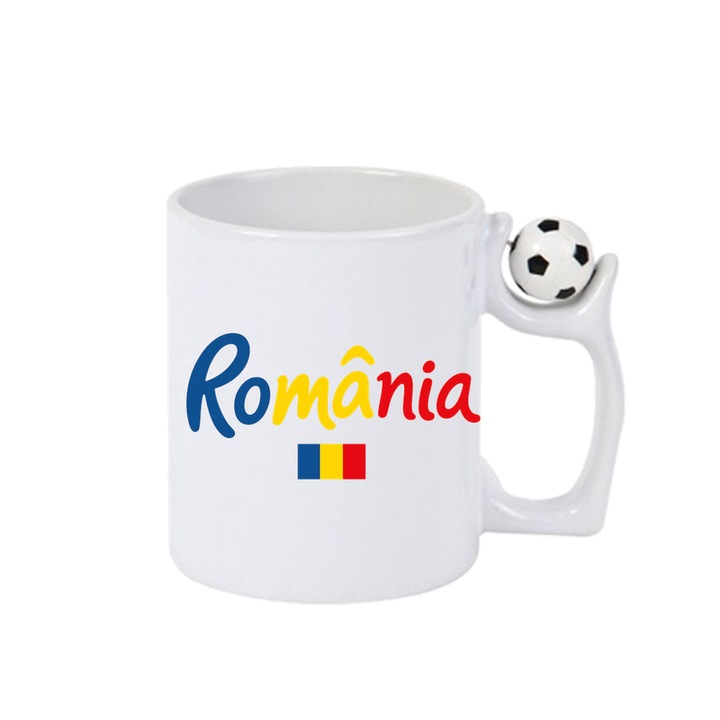 Cana Romania text 2, Ceramica, Cri-flo, Minge rotativa antistres, Culoare Maner si interior Alb-Negru