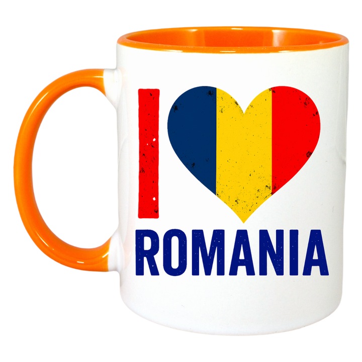 Cana Romania I Love Romania, Ceramica, Cri-flo, Culoare Maner si interior Portocaliu