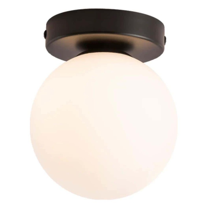 Полилей JIJU, бял, сферичен, черна основа, 150×150×200 мм, E27