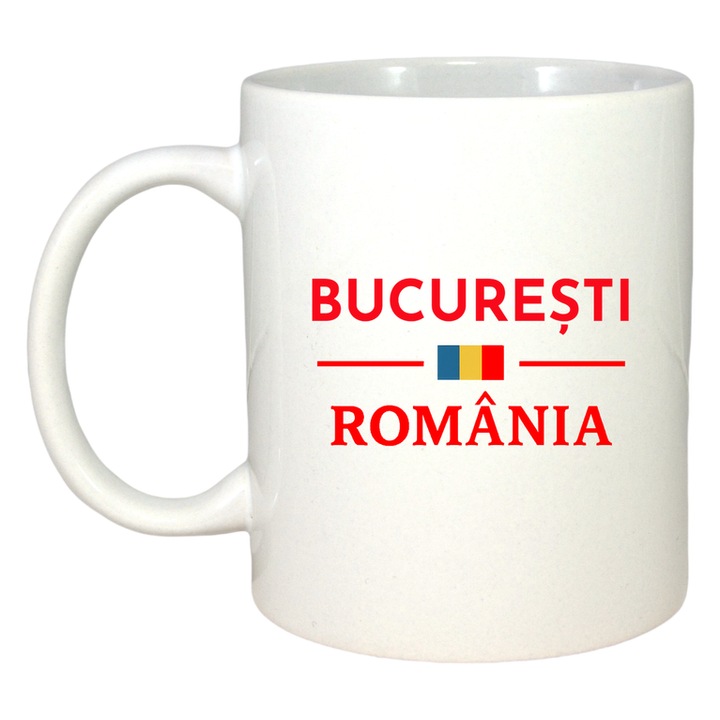 Cana Romania Oras BUCURESTI, Ceramica, Cri-flo, Culoare Maner si interior Alb