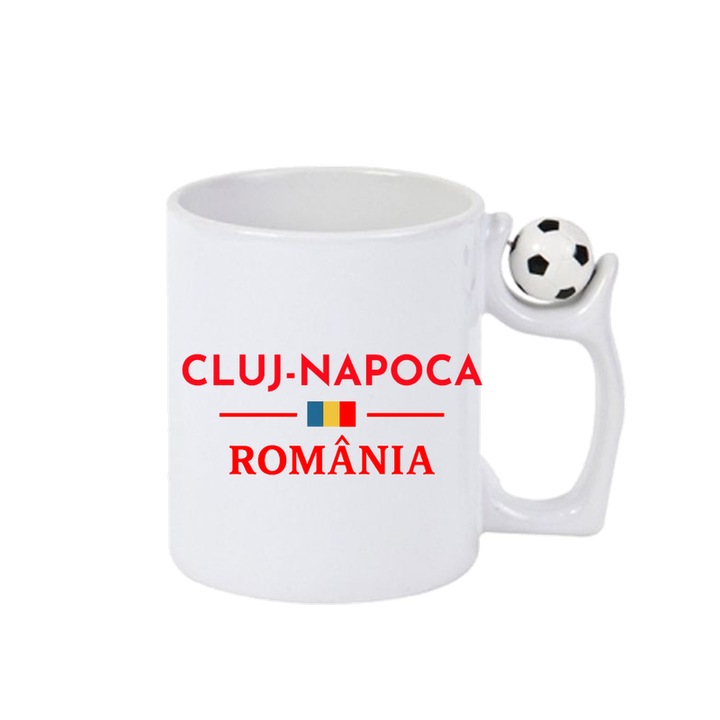 Cana Romania Oras CLUJ-NAPOCA, Ceramica, Cri-flo, Minge rotativa antistres, Culoare Maner si interior Alb-Negru