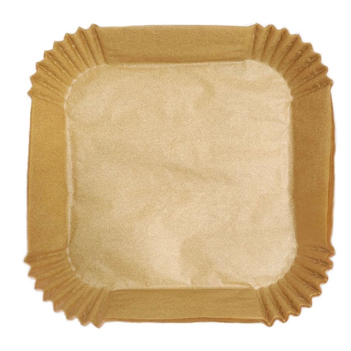 Hartie pentru friteuza cu aer, 25 bucati, 20x20 cm, inaltime 4,5 cm, antiaderenta, siliconata, rezistenta la caldura