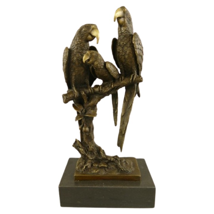 Statueta decorativa, Papagali pe Suport de Marmura, Bronz