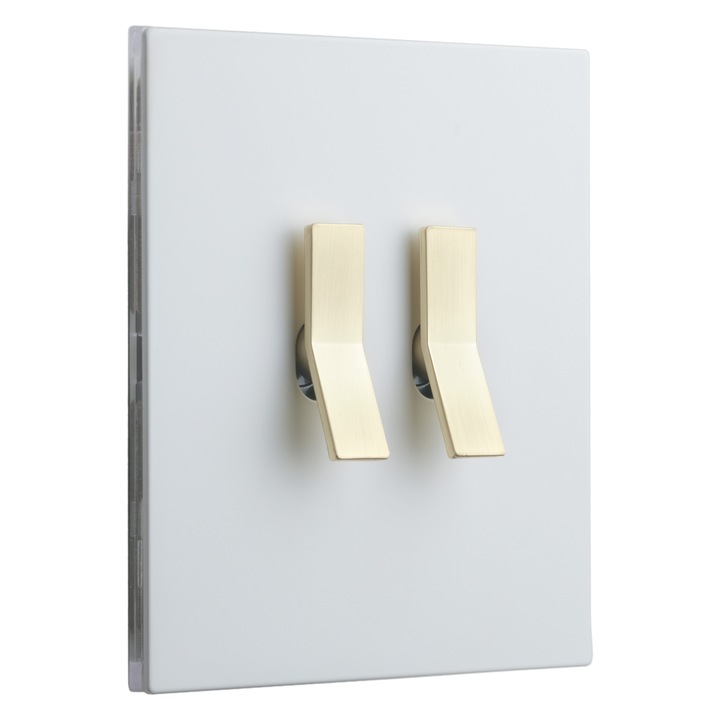 Intrerupator metalic Aurora Y, 2Gang 2 Way, 10A, Alb Mat/Gold, 86x86mm, doza inclusa, VimaGlow