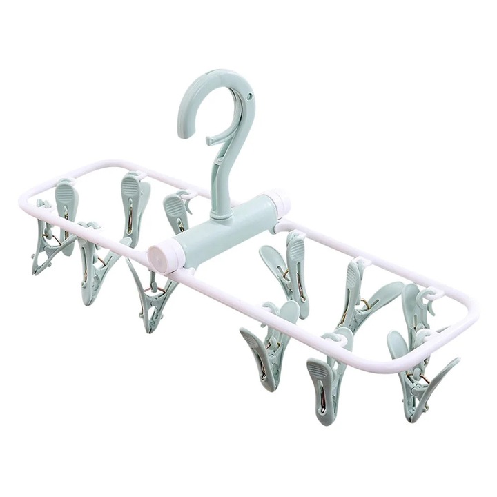 Uscator pliabil haine, 12 cleme, verde, 37.5x10x21.5cm