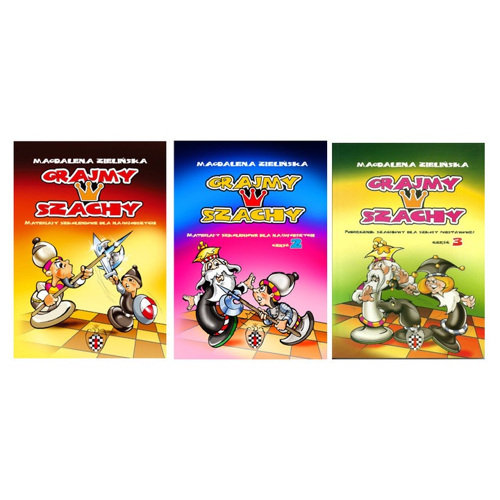 Grajmy in sah, Magdalena Zielinska, 2023, set 3 carti pentru invatarea jocului de sah, pentru clasele 1-3