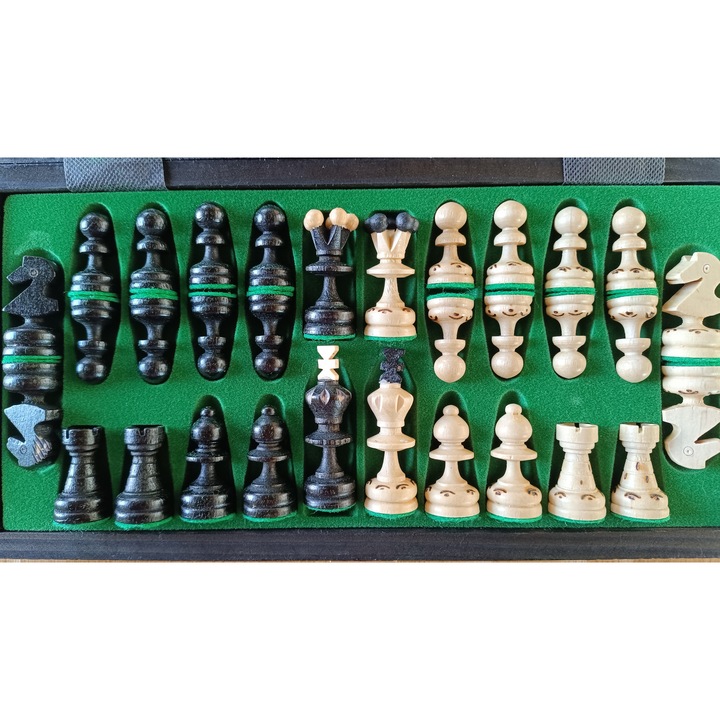 Set șah, 35cm, Sunrise Chess & Games, lemn, negru/alb/verde