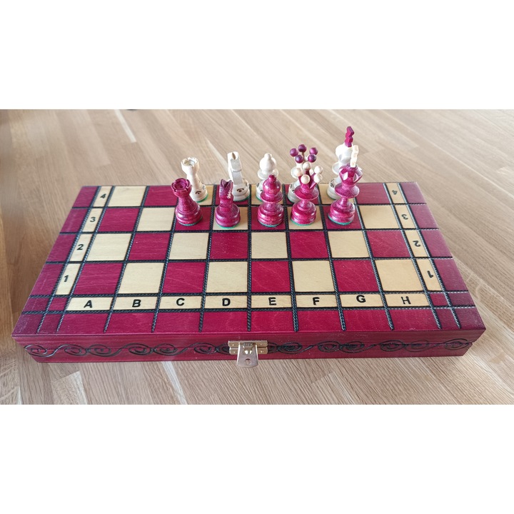 Комплект за шах PERELKA 35 см, Sunrise Chess & Games, фигурки от буково дърво, ръчно изработени декорации, лилаво