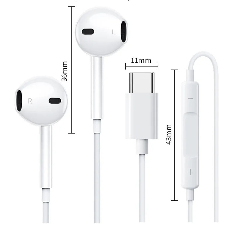 Casti In-Ear cu Microfon si Control Integrat, Conector Type-C, Alb, Negru, 1.3m – Sunet Hi-Fi, Compatibile Android & Huawei
