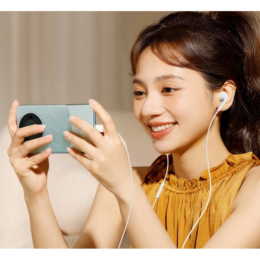 Casti In-Ear cu Microfon si Control Integrat, Conector Type-C, Alb, Negru, 1.3m – Sunet Hi-Fi, Compatibile Android & Huawei