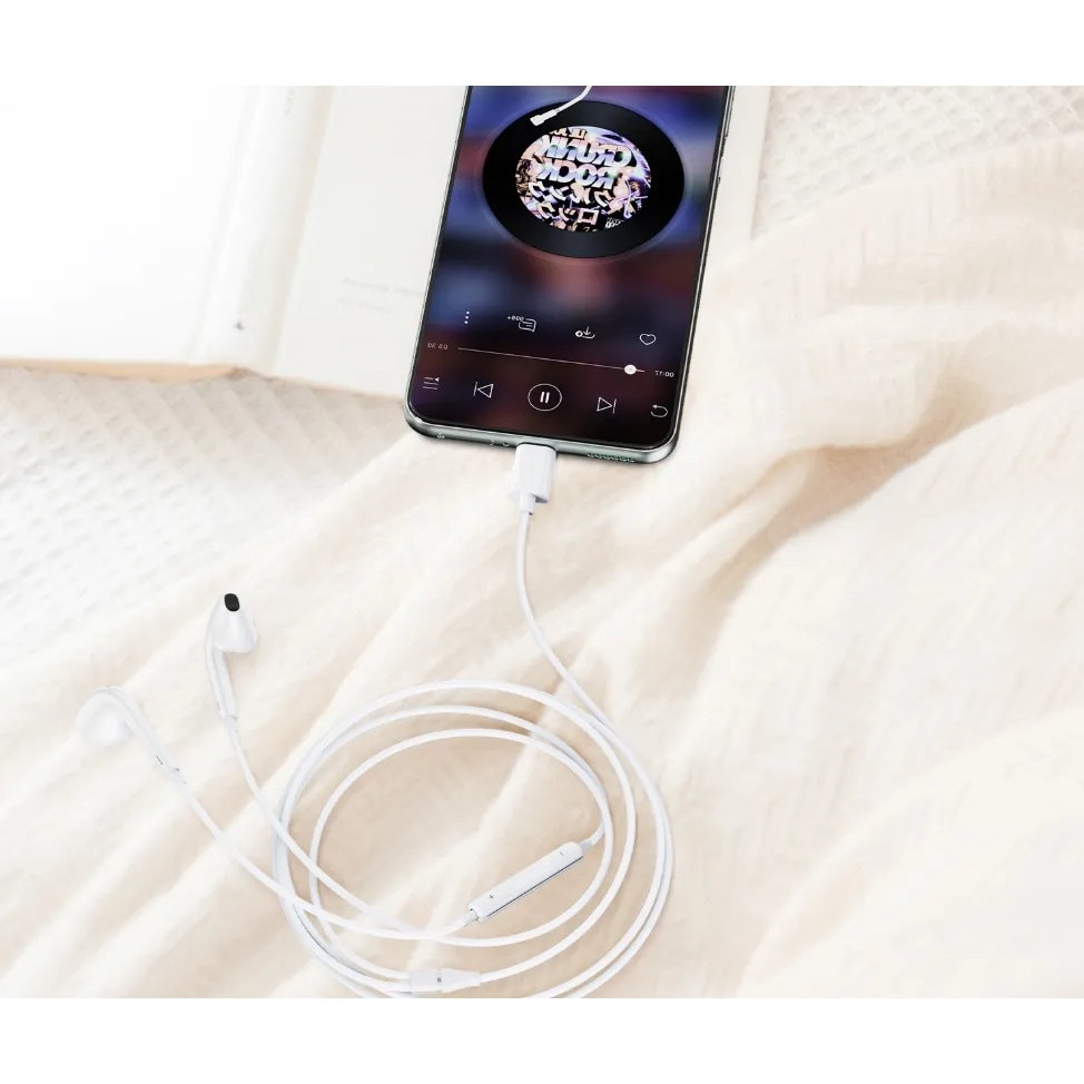 Casti In-Ear cu Microfon si Control Integrat, Conector Type-C, Alb, Negru, 1.3m – Sunet Hi-Fi, Compatibile Android & Huawei