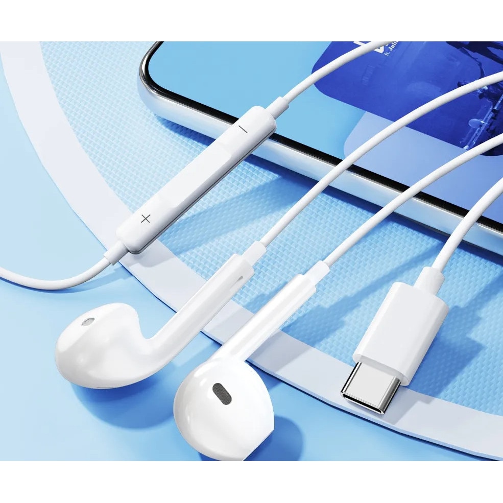 Casti In-Ear cu Microfon si Control Integrat, Conector Type-C, Alb, Negru, 1.3m – Sunet Hi-Fi, Compatibile Android & Huawei