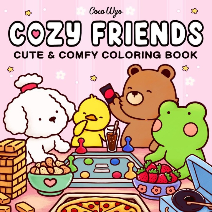 Carte de Colorat, COZY FRIENDS, Coperta Cartonata, Desene Haioase, Animale, pentru Adulti si Copii, Vanaxalife®