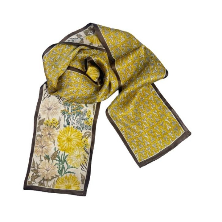 Női selyemsál, 15x145cm, barna/sárga/kék/zöld/piros/türkiz