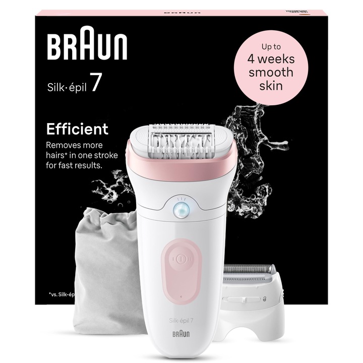 Braun Silk-epil 7 epilátor, fehér/rózsaszín flamingó, nedves bőrre, elemes