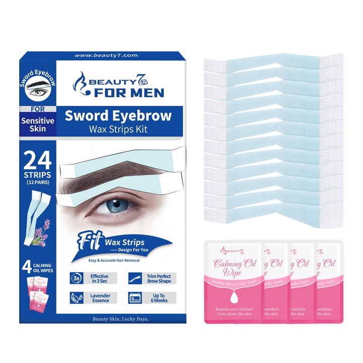 Beauty7 Unibrow szemöldökgyanta csík, 24 csík, olajmentes törlőkendők, érzékeny bőrre