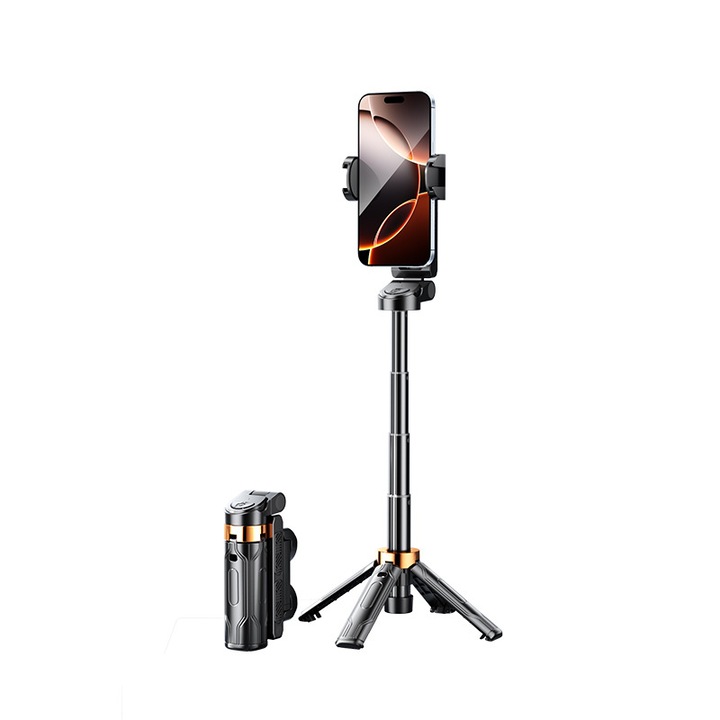 Bemore 3 az 1-ben szelfibot fénnyel, 40 cm-ig kihúzható, fekete, összecsukható