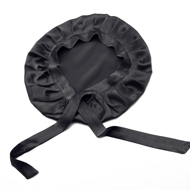 Caciula de somn din matase naturala, protejeaza parul, neagra, o singura marime