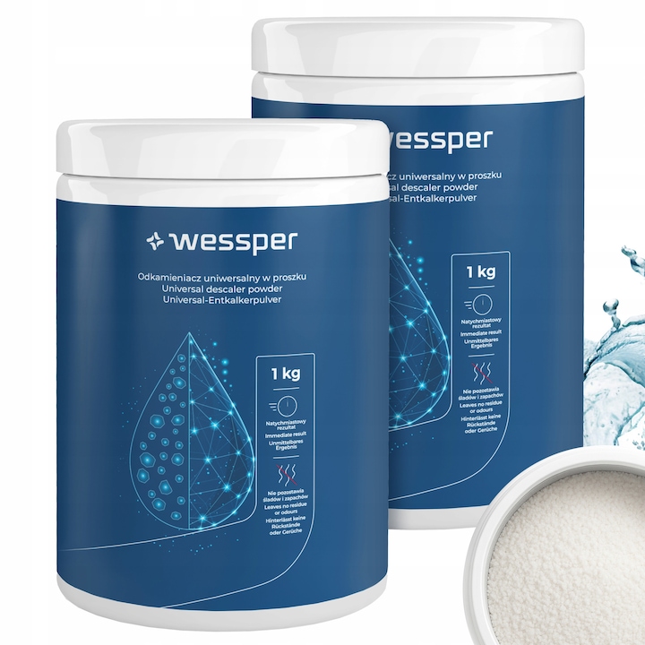 Anticalcar, detartrant in pudra, universal, pentru ceainic, masina de cafea, masina de spalat, 2kg, set 2x 1kg, Wessper