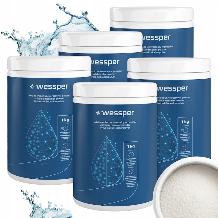 Anticalcar, detartrant in pudra, universal, pentru ceainic, masina de cafea, masina de spalat, 5kg, set 5x 1kg, Wessper