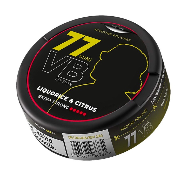 Pouch Nicotina Snus 77 VB Edition Mini Liquorice & Citrus Extra Strong 40mg/g (20mg/pouch)