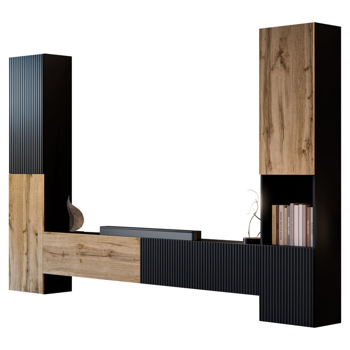 Mobila pentru living Bamali I, MIRJAN 24, negru / stejar wotan
