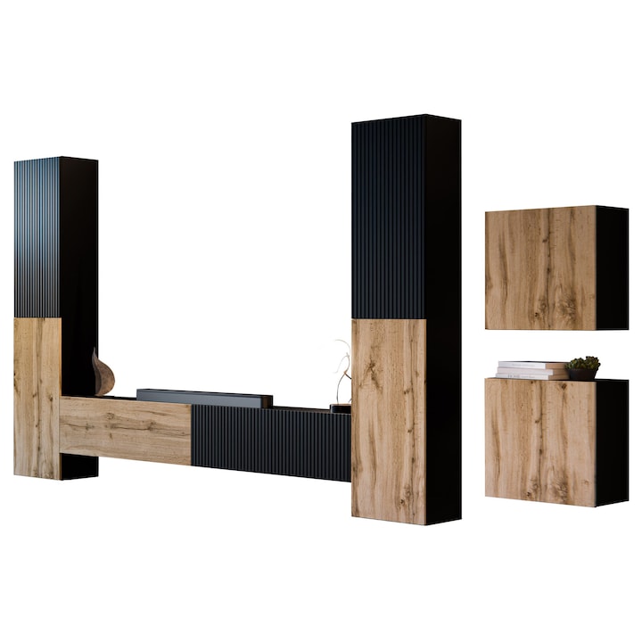 Mobila pentru living Bamali V, MIRJAN 24, negru / stejar wotan