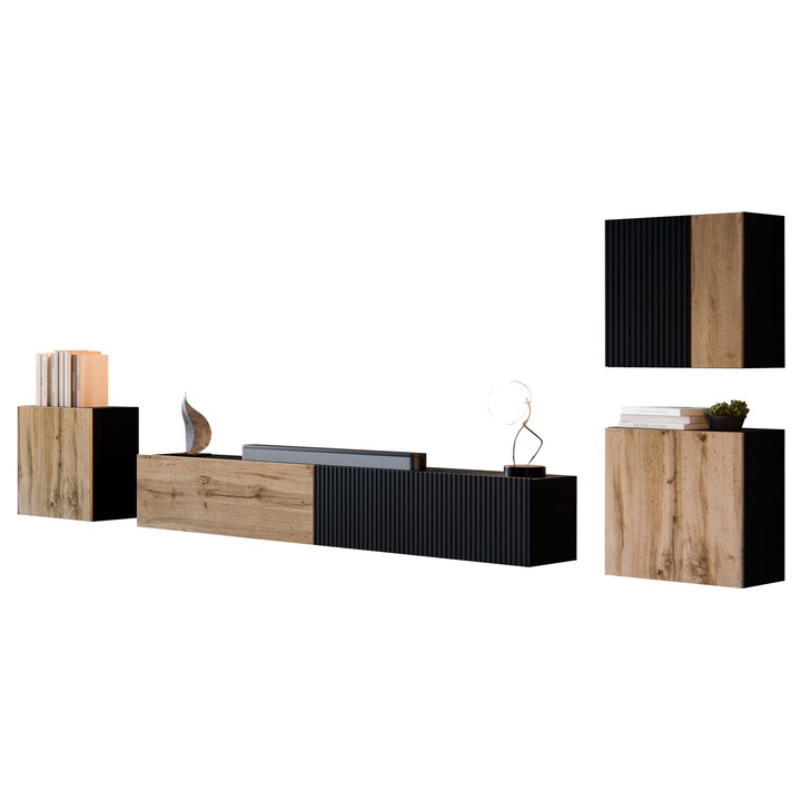 Mobila pentru living Bamali IV, MIRJAN 24, negru / stejar wotan