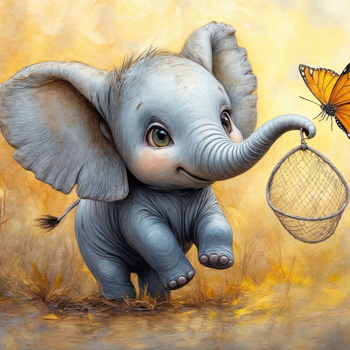 Премиум картина върху платно LuxCanva K1027, Пеперудата и слонът, 75 X 100 см
