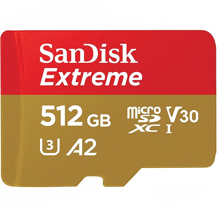 512 GB-os SD kártya SD adapterrel, Nagy sebességű memóriakártya, UHS-I C10 A2 TF memóriakártya táblagéphez, mobiltelefonhoz, kamerához, autóhifihez, játékkonzolhoz, fedélzeti kamerához és drónhoz