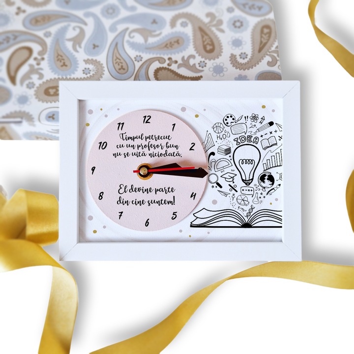 Cadou personalizat cu mesaj, pentru profesori, tema educatie, Rodion butic, ceas cu materii scolare, absolvire, sfarsit de an scolar, lucrat manual, MDF, 20x15 cm