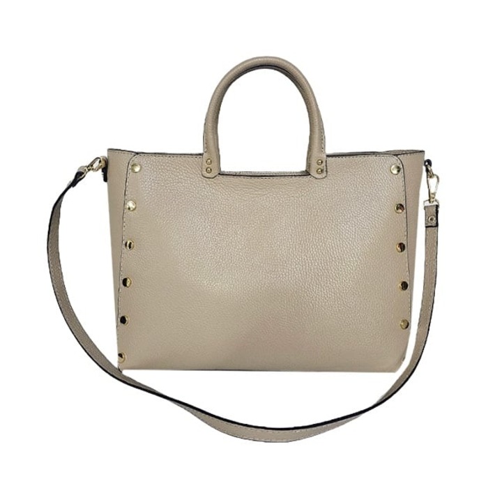 Geanta business, piele naturala, Prime Brief, cu detalii metalice aurii, Crem, Velve